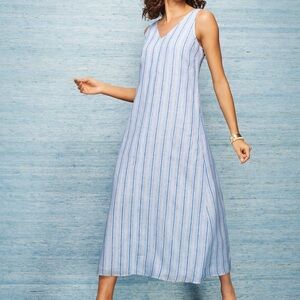 Talbots Linen Maxi Dress Newport Blue White Stripe Size 10